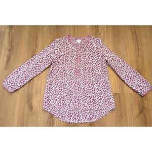 J Crew Popover Pink Purple Floral Blouse Cotton Size M Tunic Top Preppy Boho